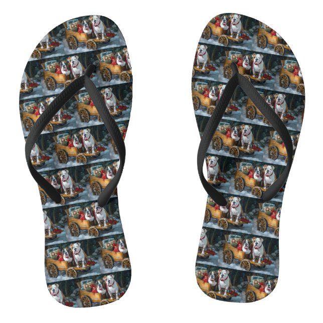 American Staffordshire Snowy Sleigh Christmas  Flip Flops (Footbed)