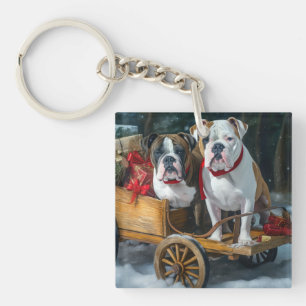 American Staffordshire Snowy Sleigh Christmas Keychain