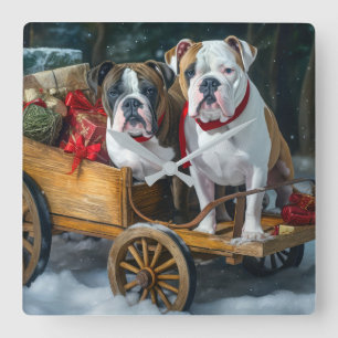 American Staffordshire Snowy Sleigh Christmas  Square Wall Clock