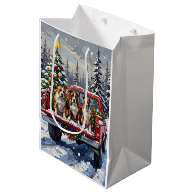 American Staffordshire Terrier Christmas Red Truck Medium Gift Bag (Front Angled)