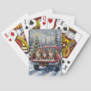 American Staffordshire Terrier Christmas Red Truck Playing Cards