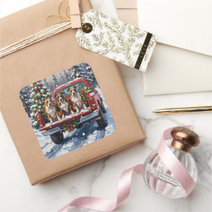 American Staffordshire Terrier Christmas Red Truck Square Sticker