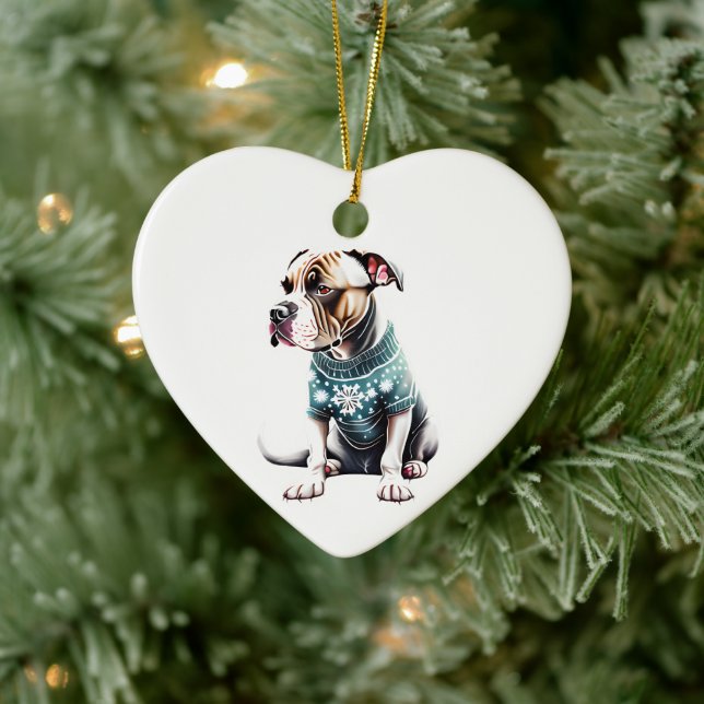 American Staffordshire Terrier Christmas Sweater Ceramic Ornament (Tree)