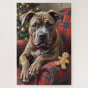 American Staffordshire Terrier Cozy Christmas Jigsaw Puzzle