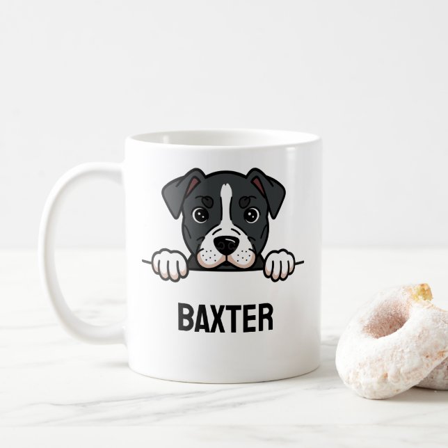 American Staffordshire Terrier Custom Amstaff Name Coffee Mug (With Donut)