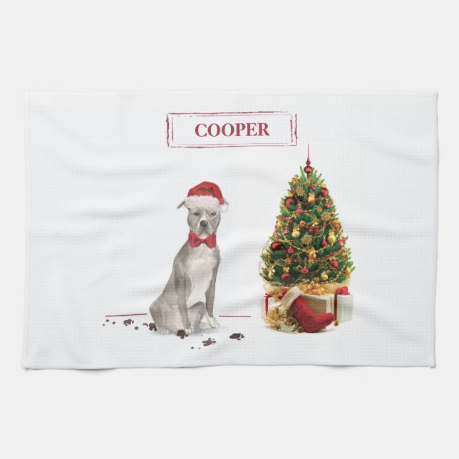American Staffordshire Terrier Funny Christmas Dog Kitchen Towel (Horizontal)