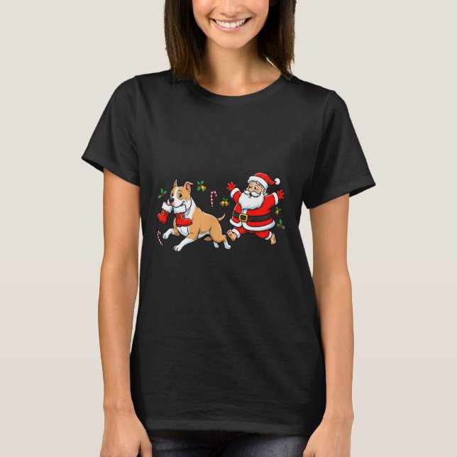 American Staffordshire Terrier Santa Claus Boots C T-Shirt (Front)