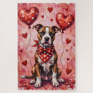 American Staffordshire Terrier Valentine Dog Art Jigsaw Puzzle