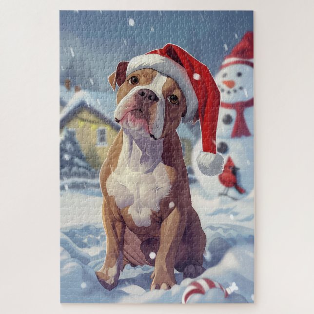 American Staffordshire Winter Wonderland Christmas Jigsaw Puzzle (Vertical)