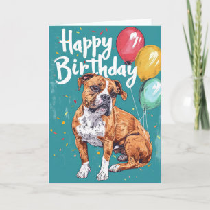 American Staffordshire with Balloons Birthday Card