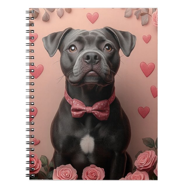 American Staffordshire with Roses -Valentine's Day Notebook (Front)