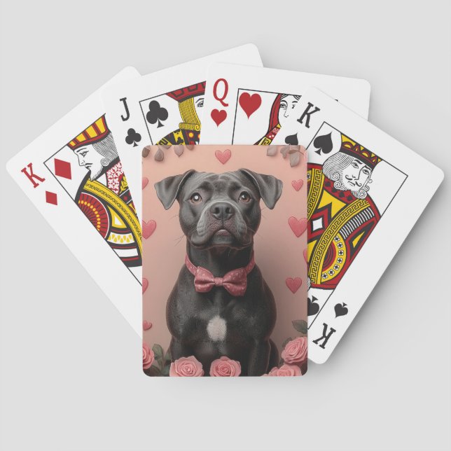American Staffordshire with Roses -Valentine's Day Playing Cards (Back)