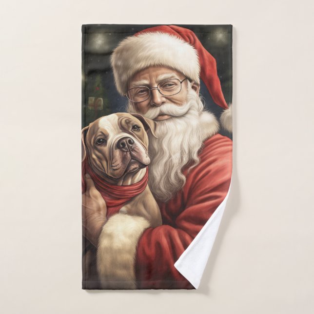 American Staffordshire with Santa Claus Christmas Bath Towel Set (Hand Towel)