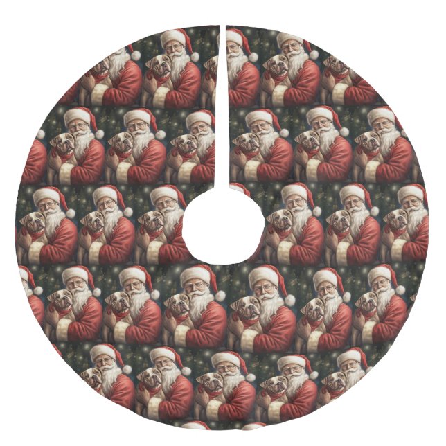 American Staffordshire with Santa Claus Christmas Brushed Polyester Tree Skirt (Front)