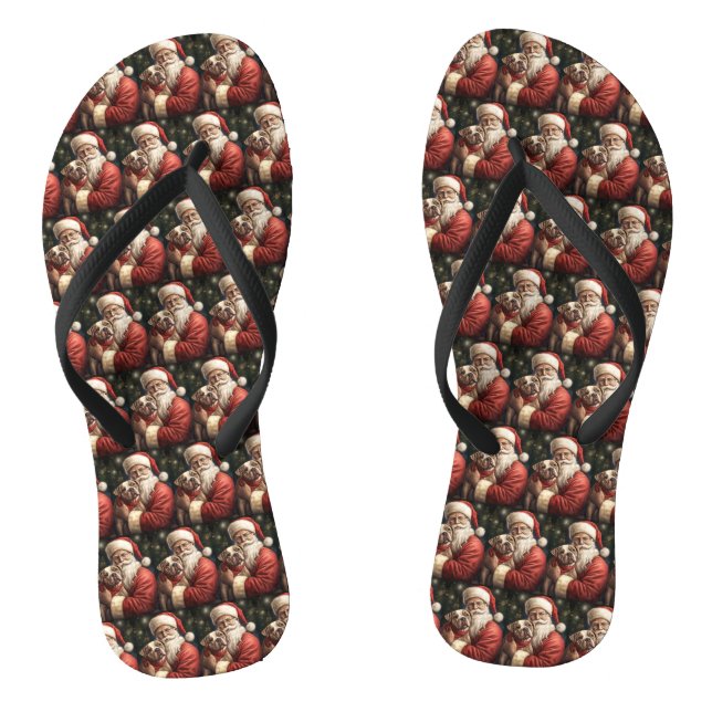 American Staffordshire with Santa Claus Christmas Flip Flops (Footbed)
