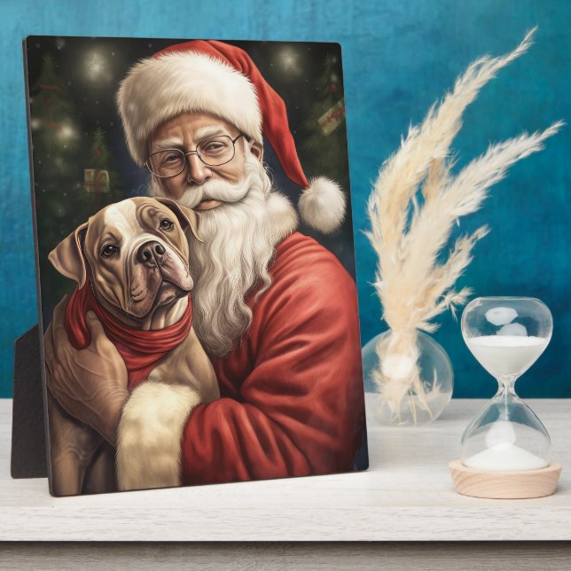American Staffordshire with Santa Claus Christmas Plaque (Side)