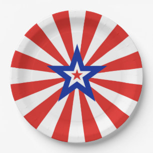 American Star on Radiating Red and White Stripes Paper Plate
