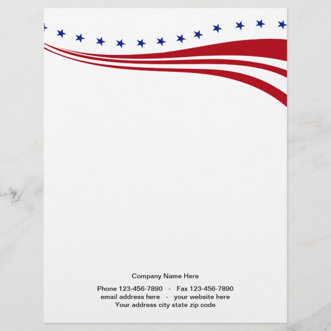 American Stars And Stripes Patriotic Stationary Letterhead (Front)