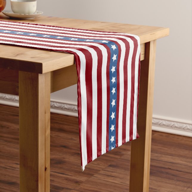 American Stars and Stripes red white blue medium Medium Table Runner (In Situ)