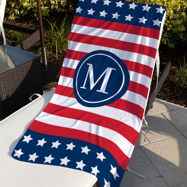 American Stars Stripes Circle Monogram Beach Towel (Creator Uploaded)