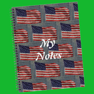 American Stars & Stripes US Flag Art White Text Notebook