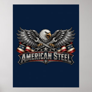 American Steel Eagle and Wrenches Navy Poster
