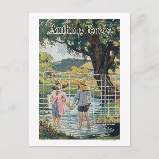 American Steel & Wire Co Fence Pond and Kids Postcard (Front)