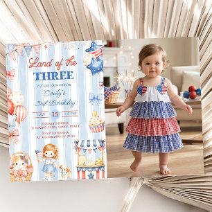American Stripes Girl 3rd Birthday Invitation