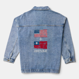 American + Taiwanese Awesome Usa And Taiwan Flags Denim Jacket
