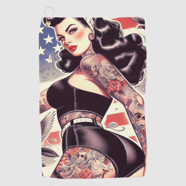 American Tattoo Pin-up Golf Towel (Front)