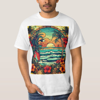"American Tattoo Style Men's T-Shirt: Sunrise and  T-Shirt
