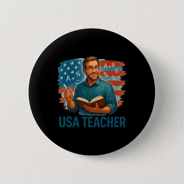 American Teacher Knowledge Education Pride  2 Inch Round Button (Front)