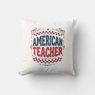 American Teacher Patriotic Vintage Shirt Design_1 Throw Pillow