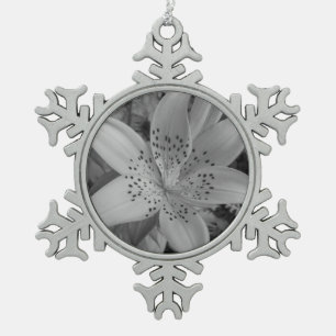 American Tiger Lily (Black and White) Snowflake Pewter Christmas Ornament