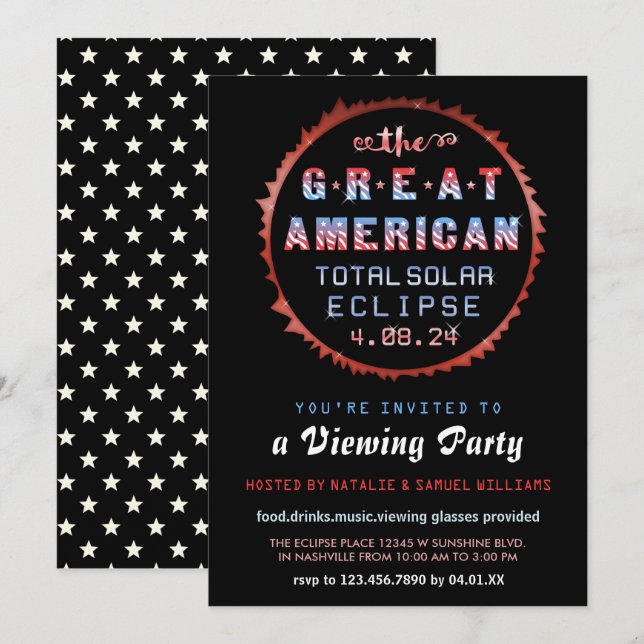 American Total Solar Eclipse 2024 Viewing Party Invitation (Front/Back)