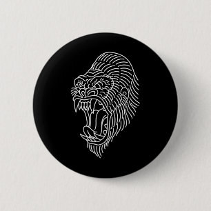 American Traditional Gorilla Head Outline Tattoo  2 Inch Round Button