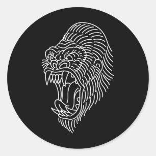 American Traditional Gorilla Head Outline Tattoo Classic Round Sticker