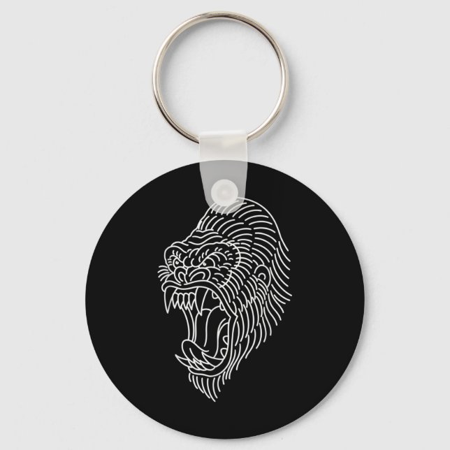American Traditional Gorilla Head Outline Tattoo  Keychain (Front)