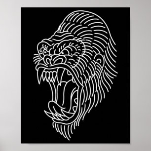 American Traditional Gorilla Head Outline Tattoo  Poster