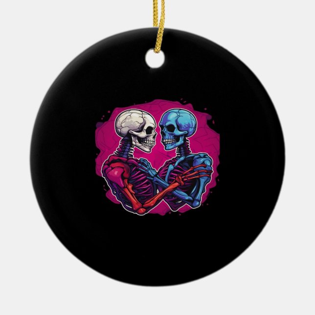 American Traditional Skeleton Holding Hands Tattoo Ceramic Ornament (Front)