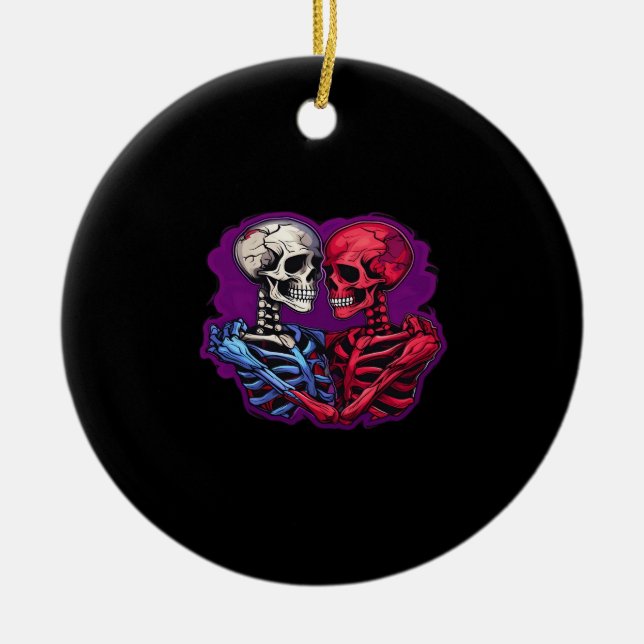 American Traditional Skeleton Holding Hands Tattoo Ceramic Ornament (Front)