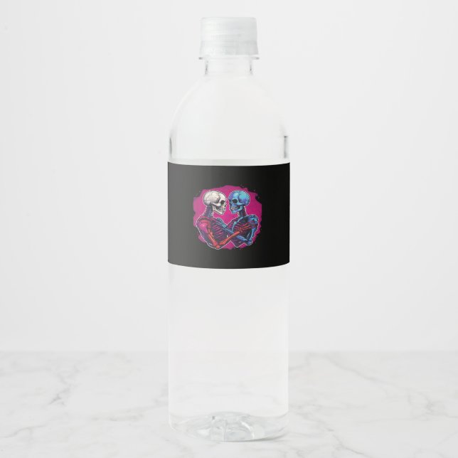 American Traditional Skeleton Holding Hands Tattoo Water Bottle Label (Front)