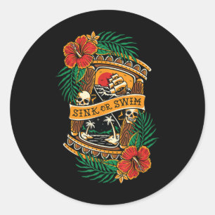 American Traditional Tattoo Old School Flash Skull Classic Round Sticker