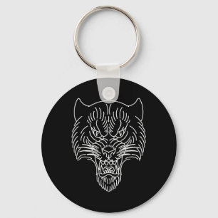 American Traditional Tiger Head Outline Tattoo Keychain