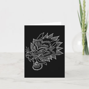 American Traditional Wolf Head Outline Tattoo  Card