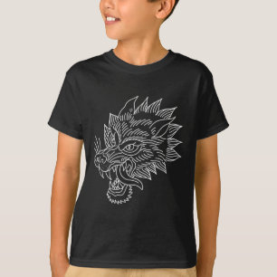 American Traditional Wolf Head Outline Tattoo  T-Shirt