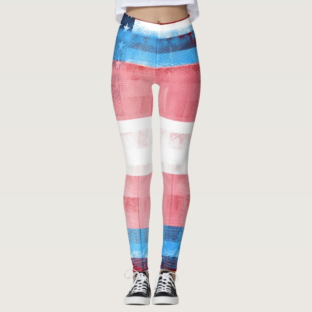 American Trans Pride Flag | Wood & Paintstrokes Leggings (Front)