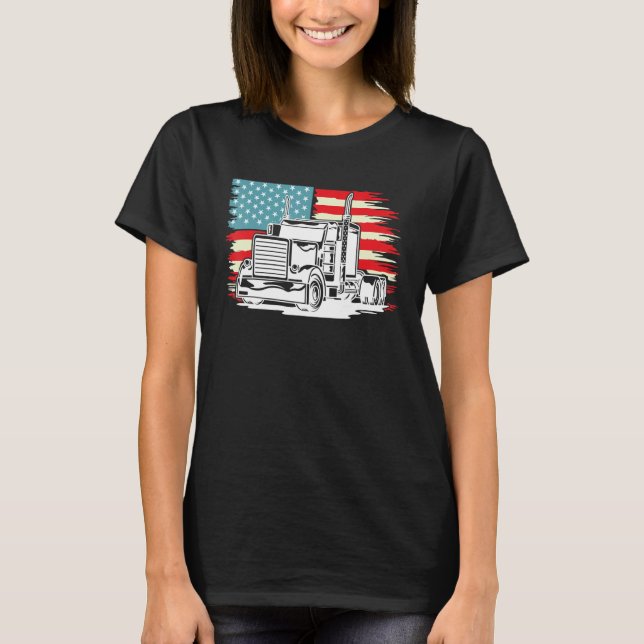 American Truck Driver Patriotic US Flag Semi Trail T-Shirt (Front)