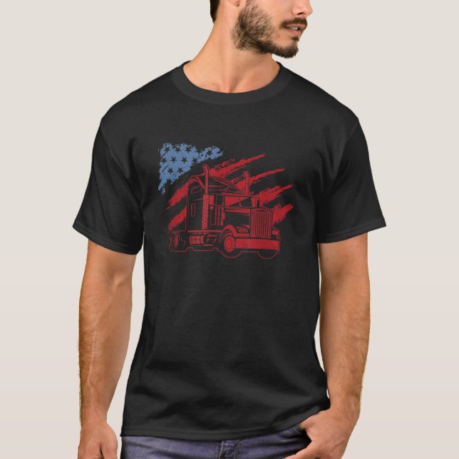 American Truck Driver US Trucker Semi Truck T-Shirt (Front)