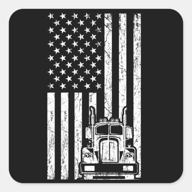 AMERICAN TRUCK FLAG Trucker Big Rig Truck Truck Square Sticker (Front)